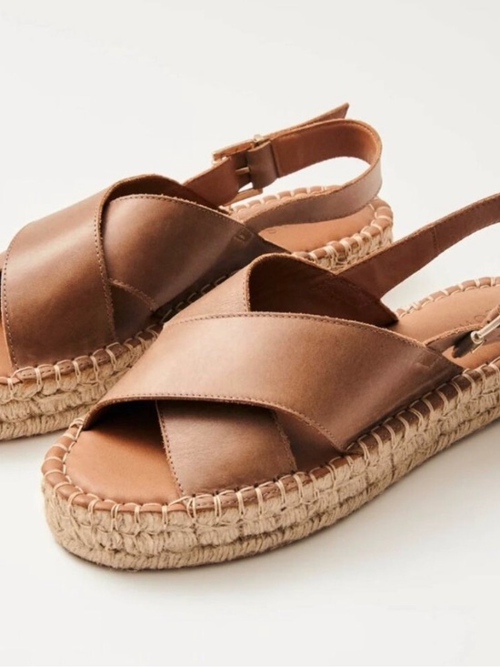 ALOHAS Shoes - Alohas Women's Brown Leather Cross-Strap Espadrille Sandals